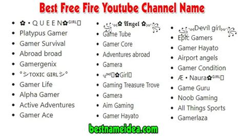 youtube channel name ideas free fire